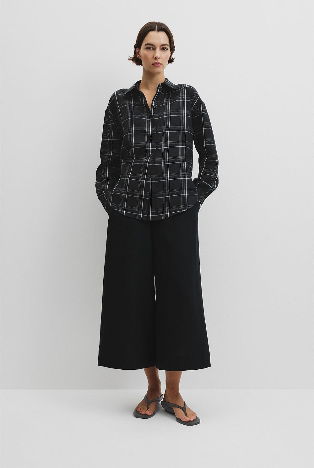 Organically Grown Linen Relaxed Fit Long Sleeve Check Shirt