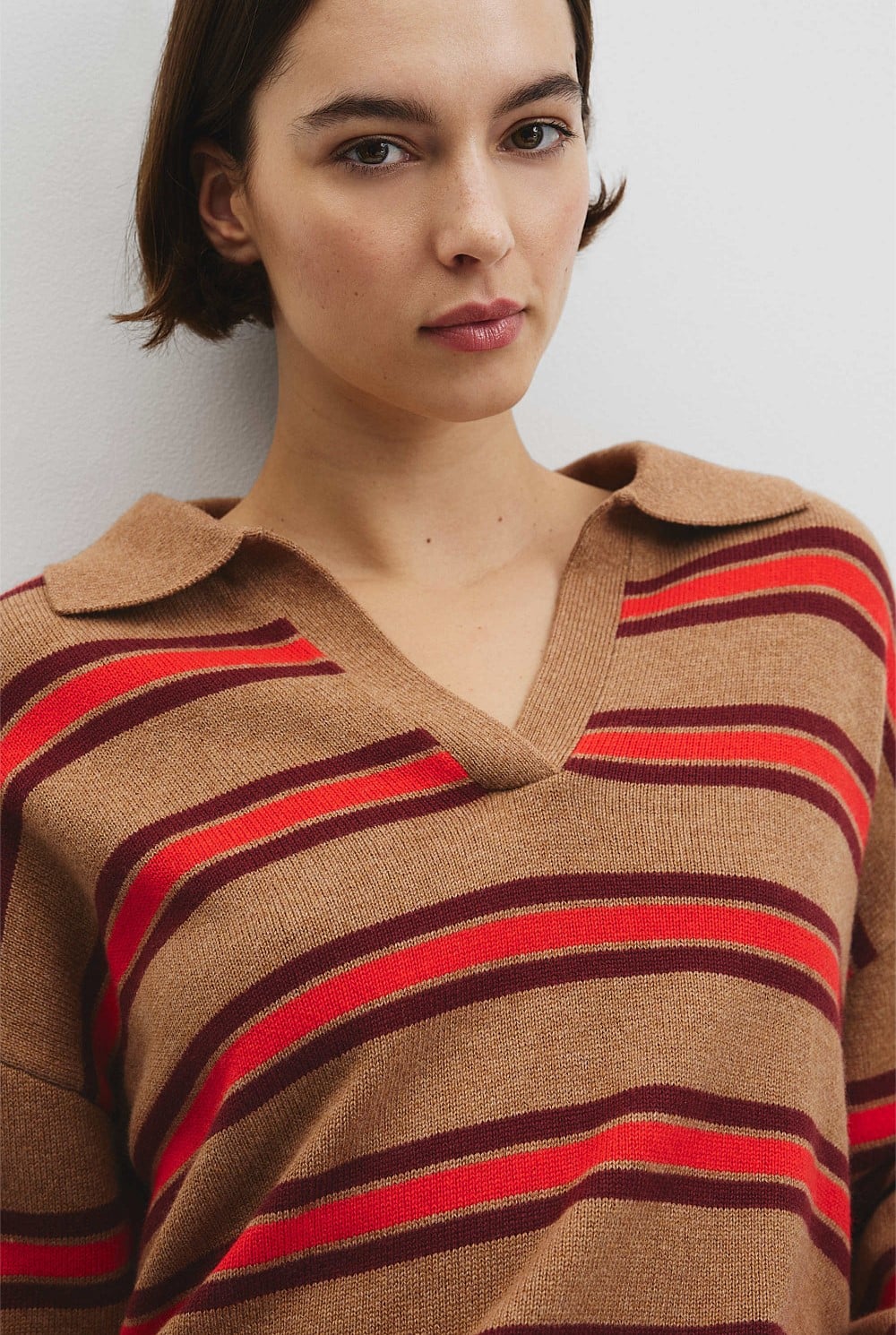 Australian Cotton Blend Stripe Knit Polo