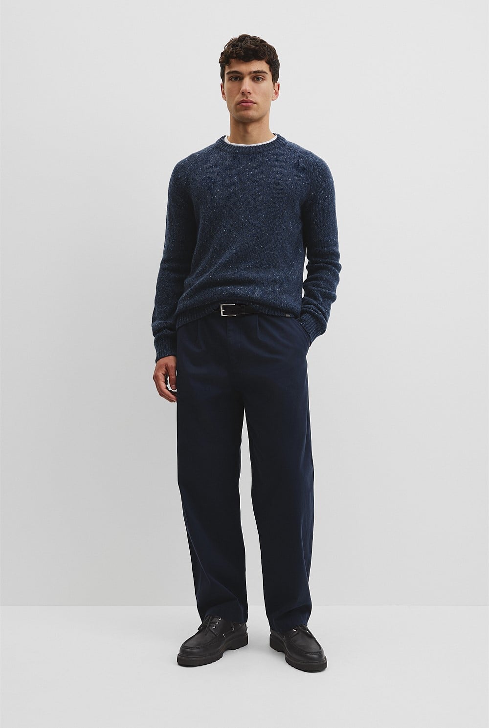 Merino Nep Wool Blend Crew Neck Knit