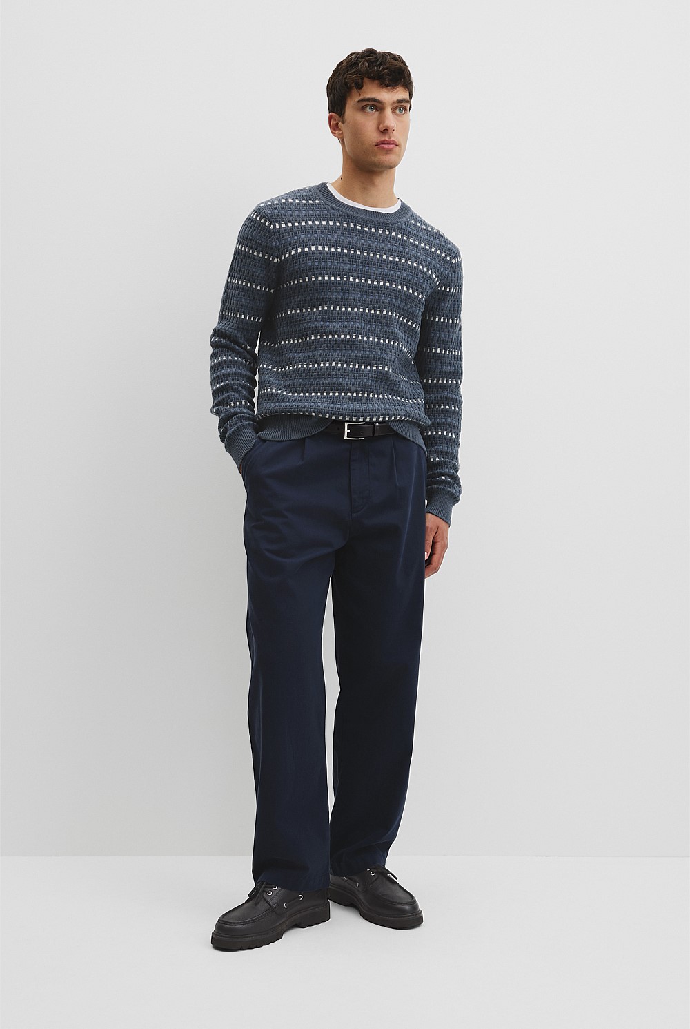 Australian Good Earth Cotton Wool Blend Jacquard Check Knit