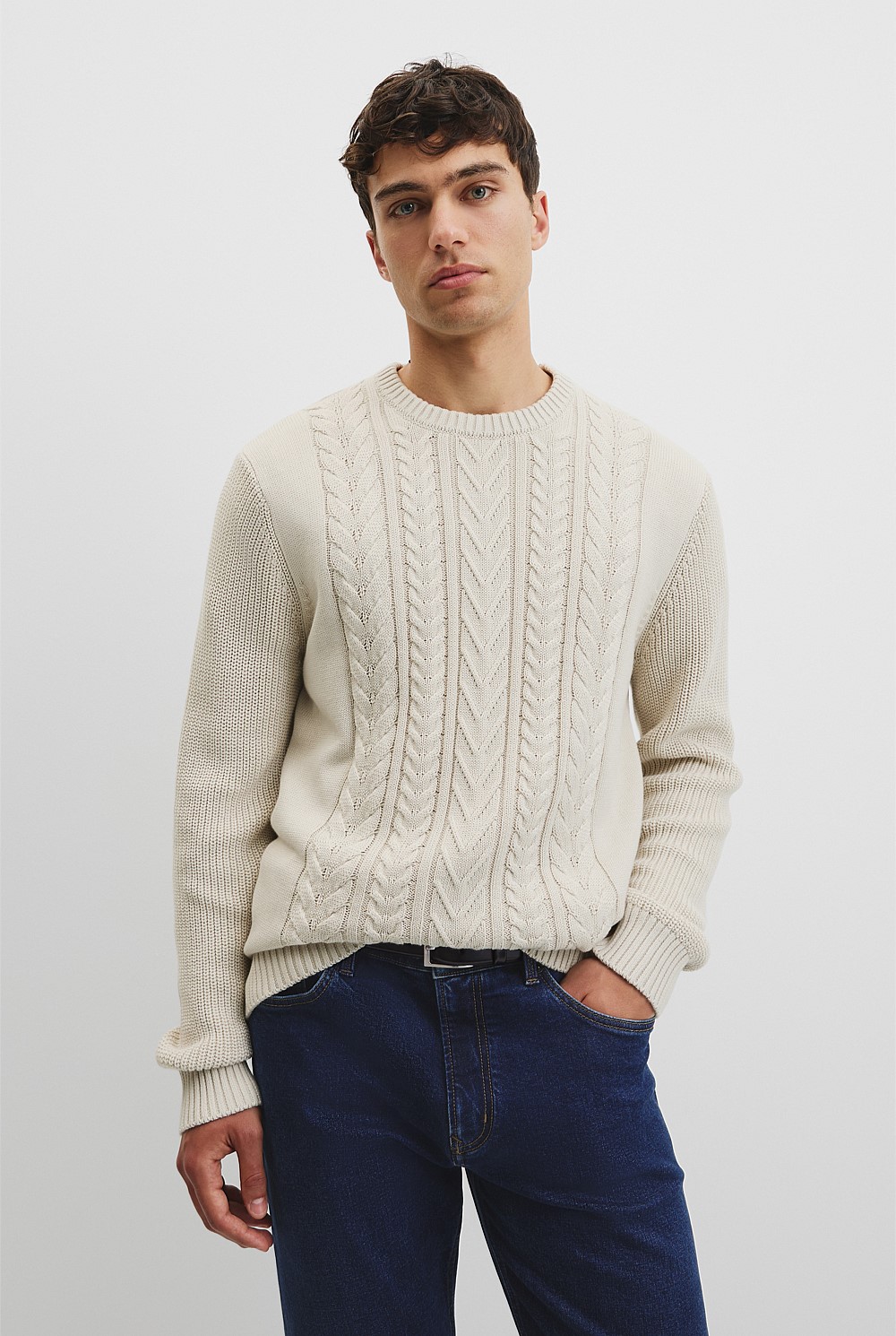Australian Good Earth Cotton Cable Crew Neck Knit