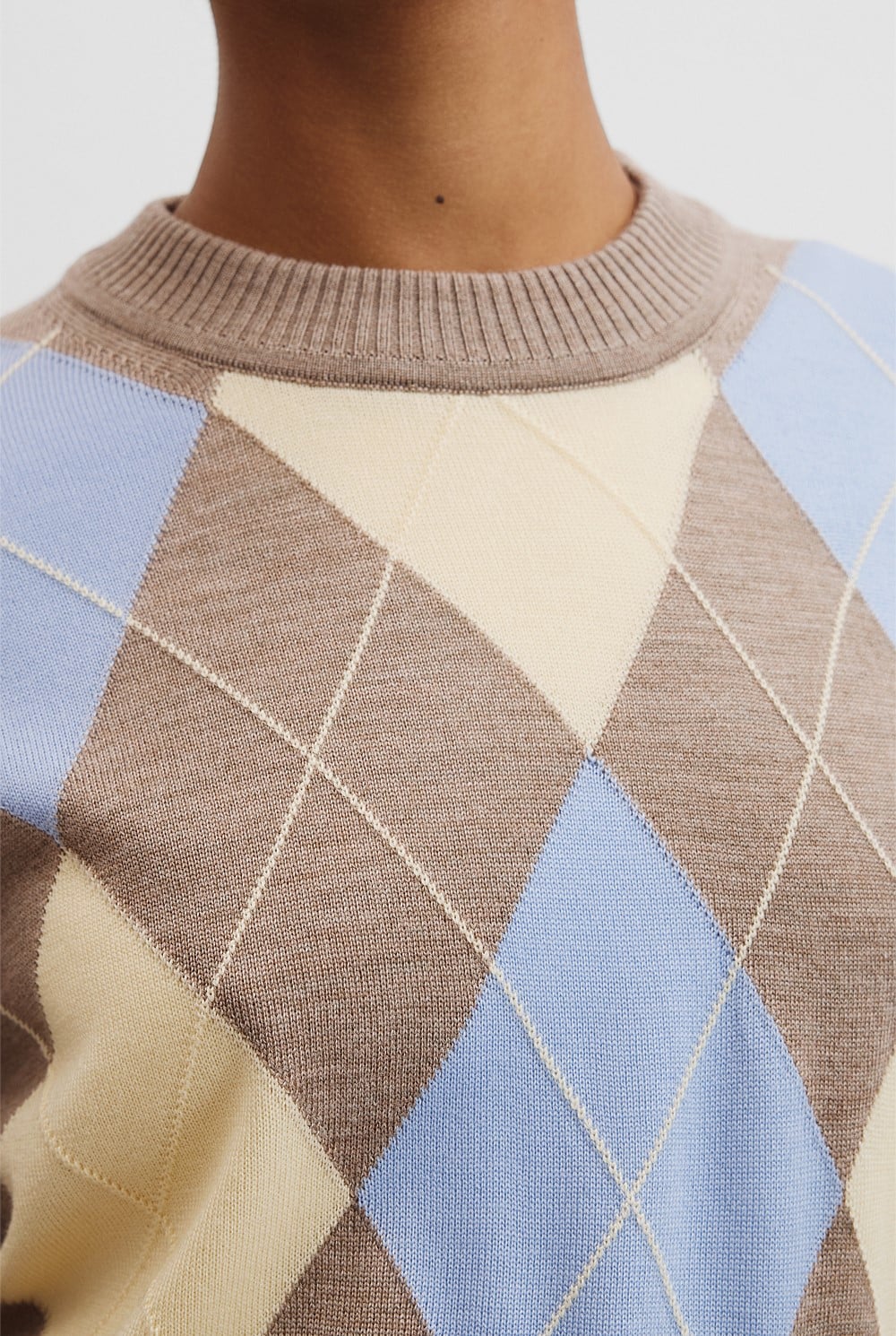 Merino Long Sleeve Argyle Knit