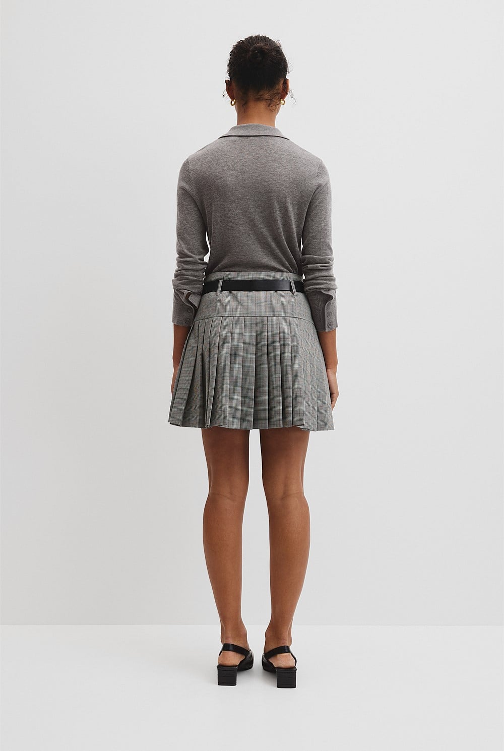 Wool Blend Check Mini Pleat Skirt