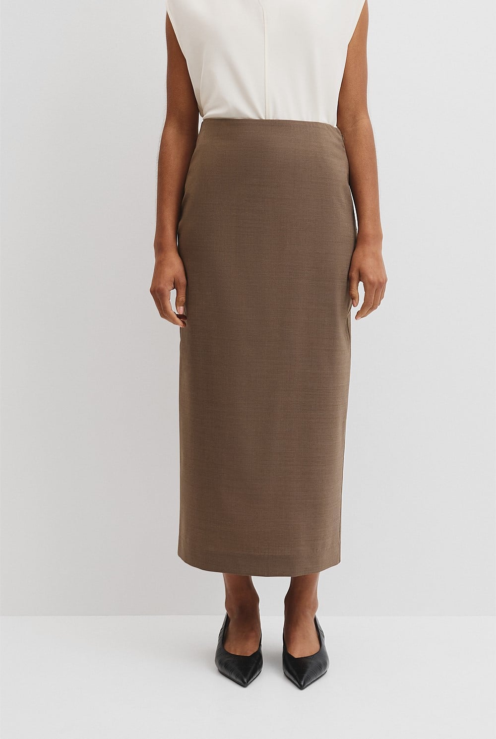 Wool Blend Midi Tailored Skirt