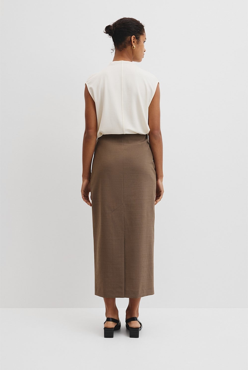 Wool Blend Midi Tailored Skirt