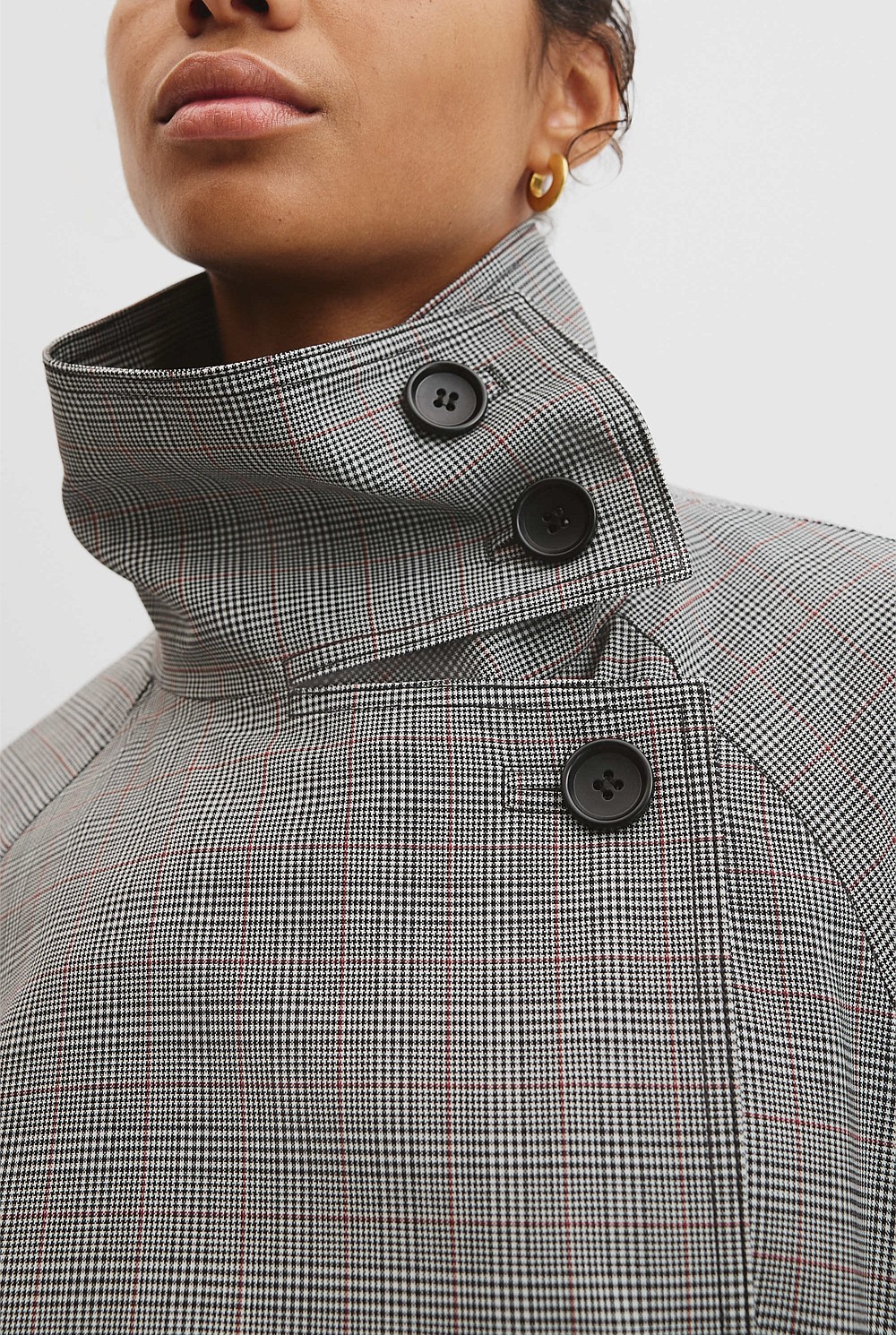 Wool Blend Funnel Check Jacket