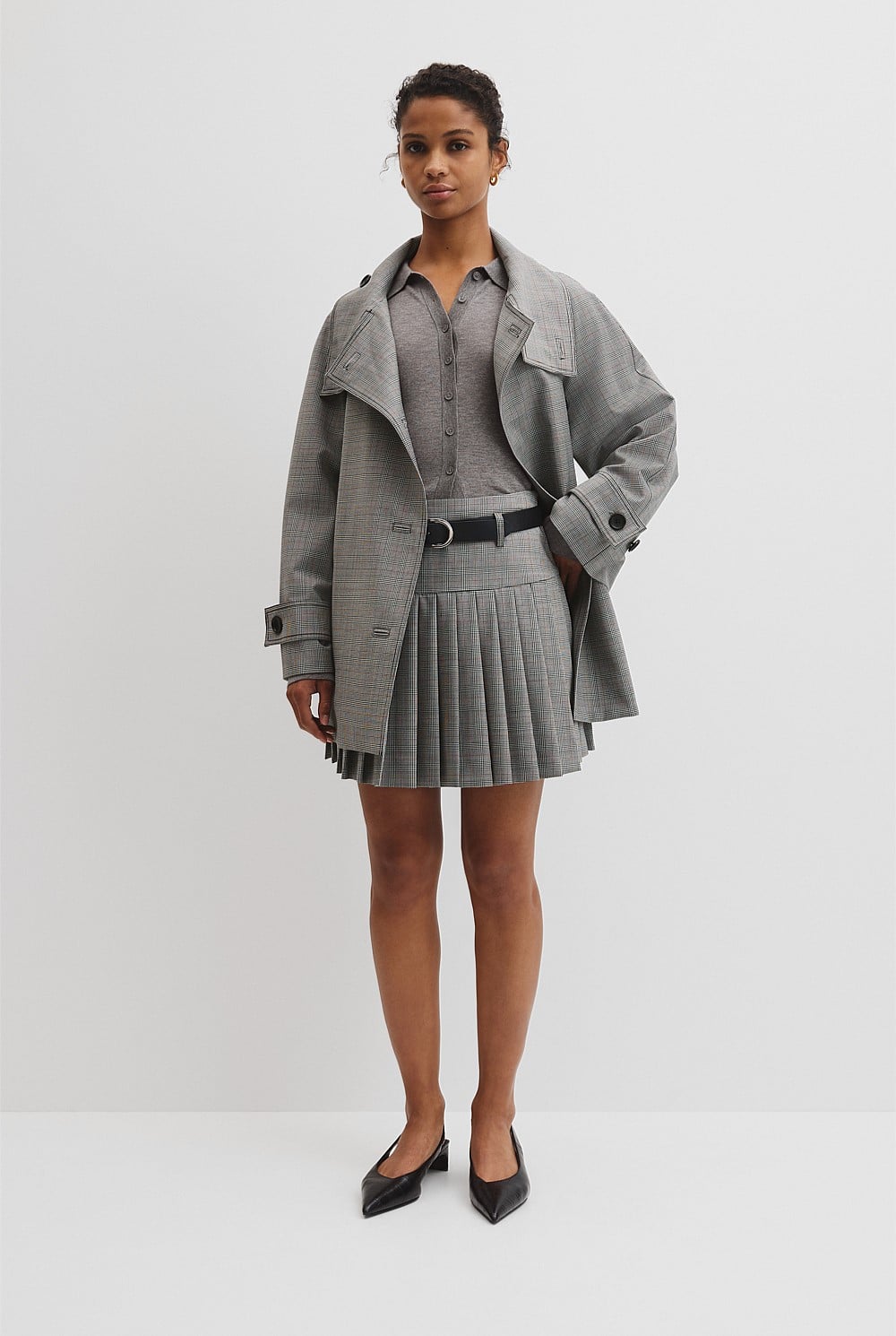 Wool Blend Funnel Check Jacket