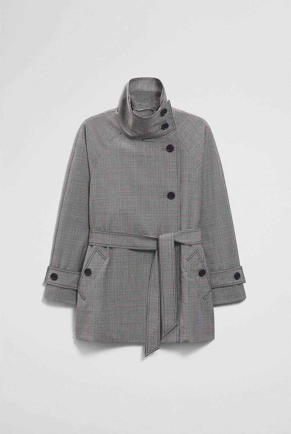 Wool Blend Funnel Check Jacket