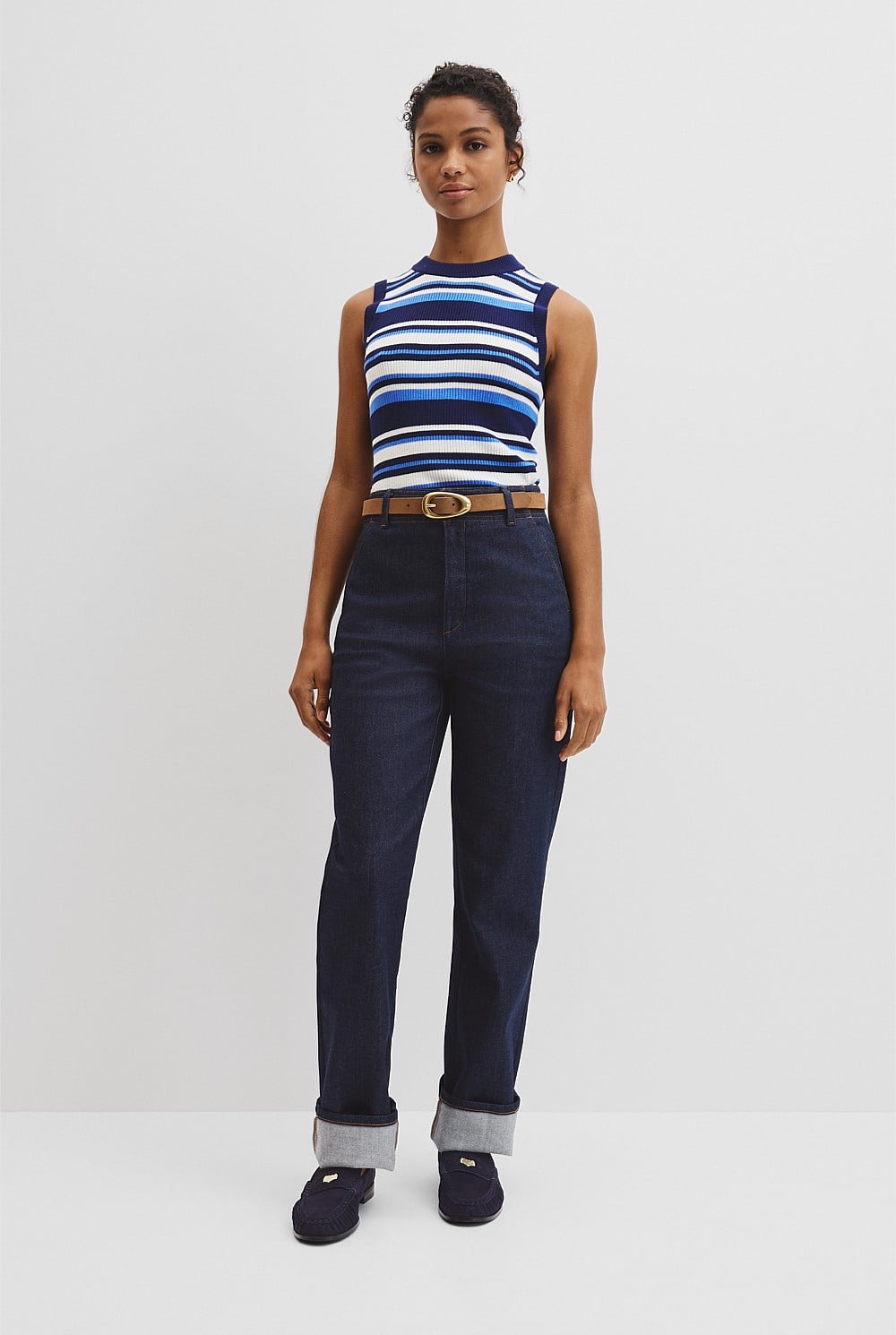Australian Merino Crew Neck Stripe Knit Tank