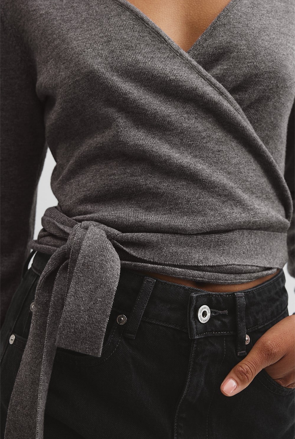 Merino Button Detail Wrap Knit