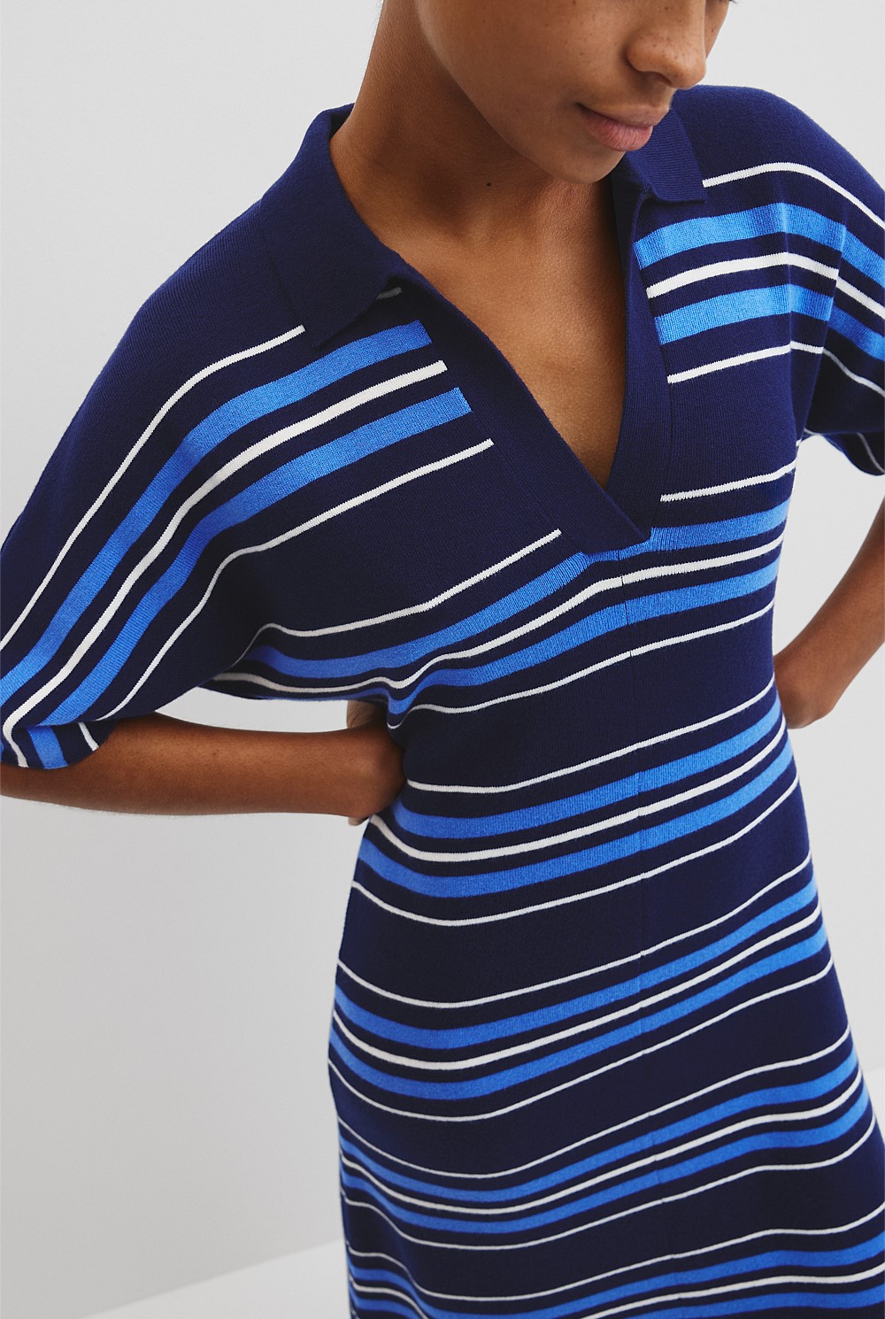 Australian Merino Stripe Polo Knit Dress