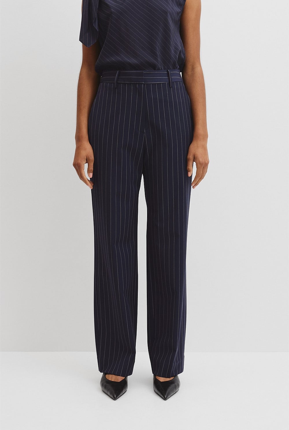 Wool Blend Tailored Straight Pinstripe Pant