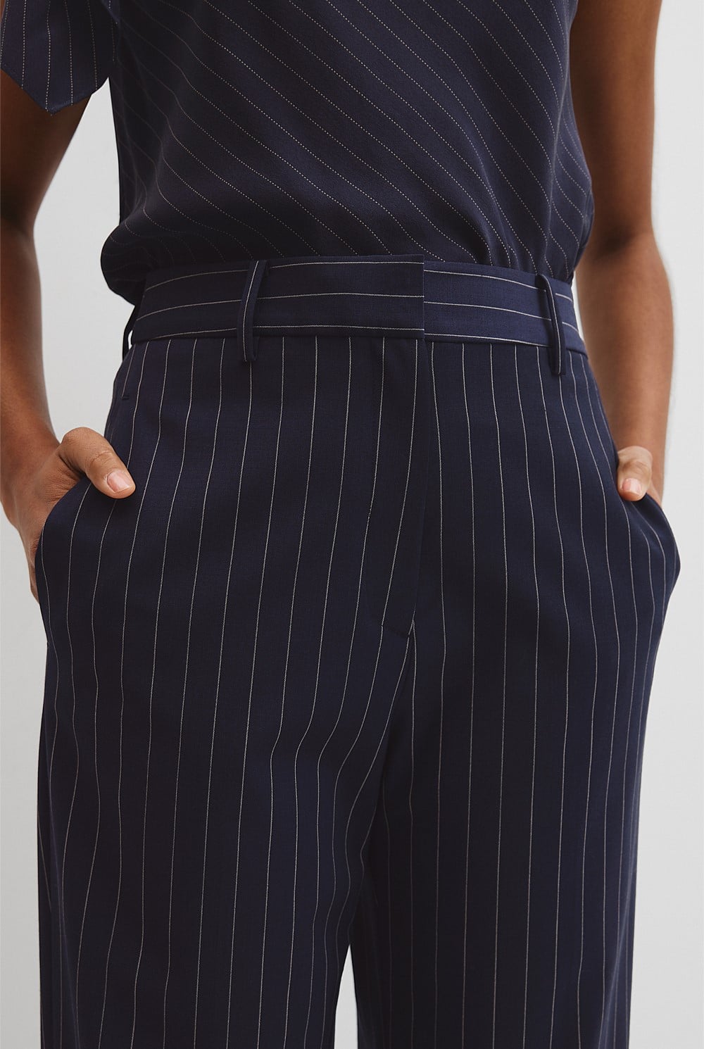 Wool Blend Tailored Straight Pinstripe Pant