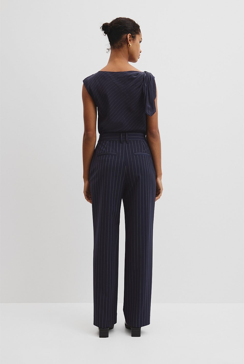Wool Blend Tailored Straight Pinstripe Pant