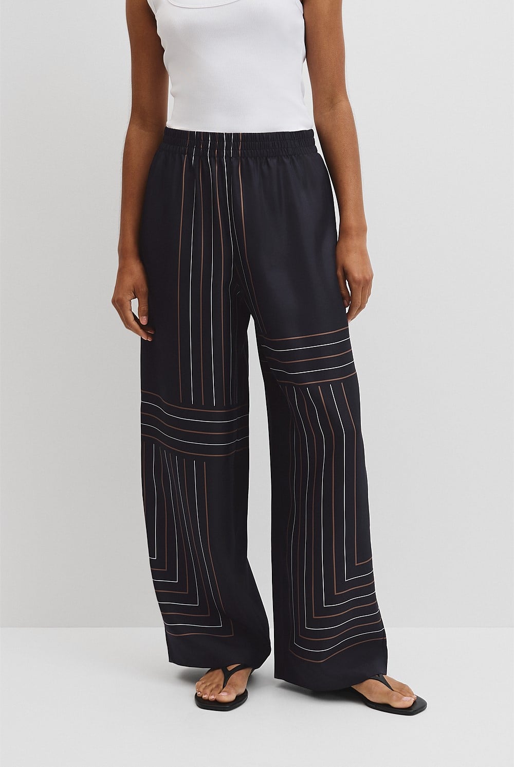 Scarf Stripe Washable Silk Pant