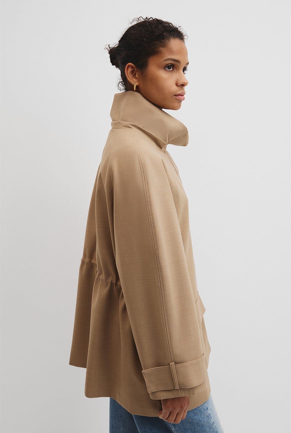 Wool Blend Tailored Funnel Coat