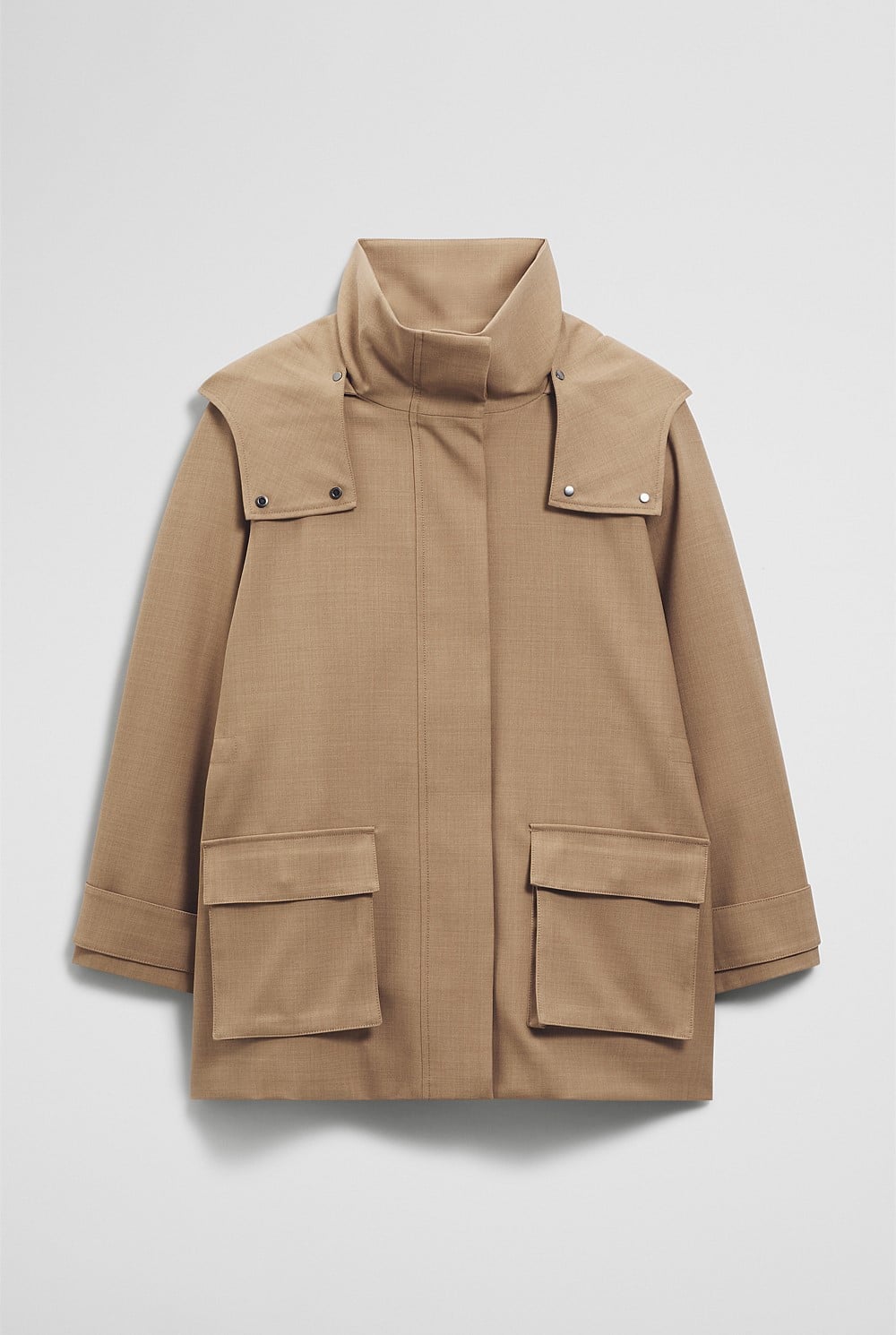 Wool Blend Tailored Funnel Coat