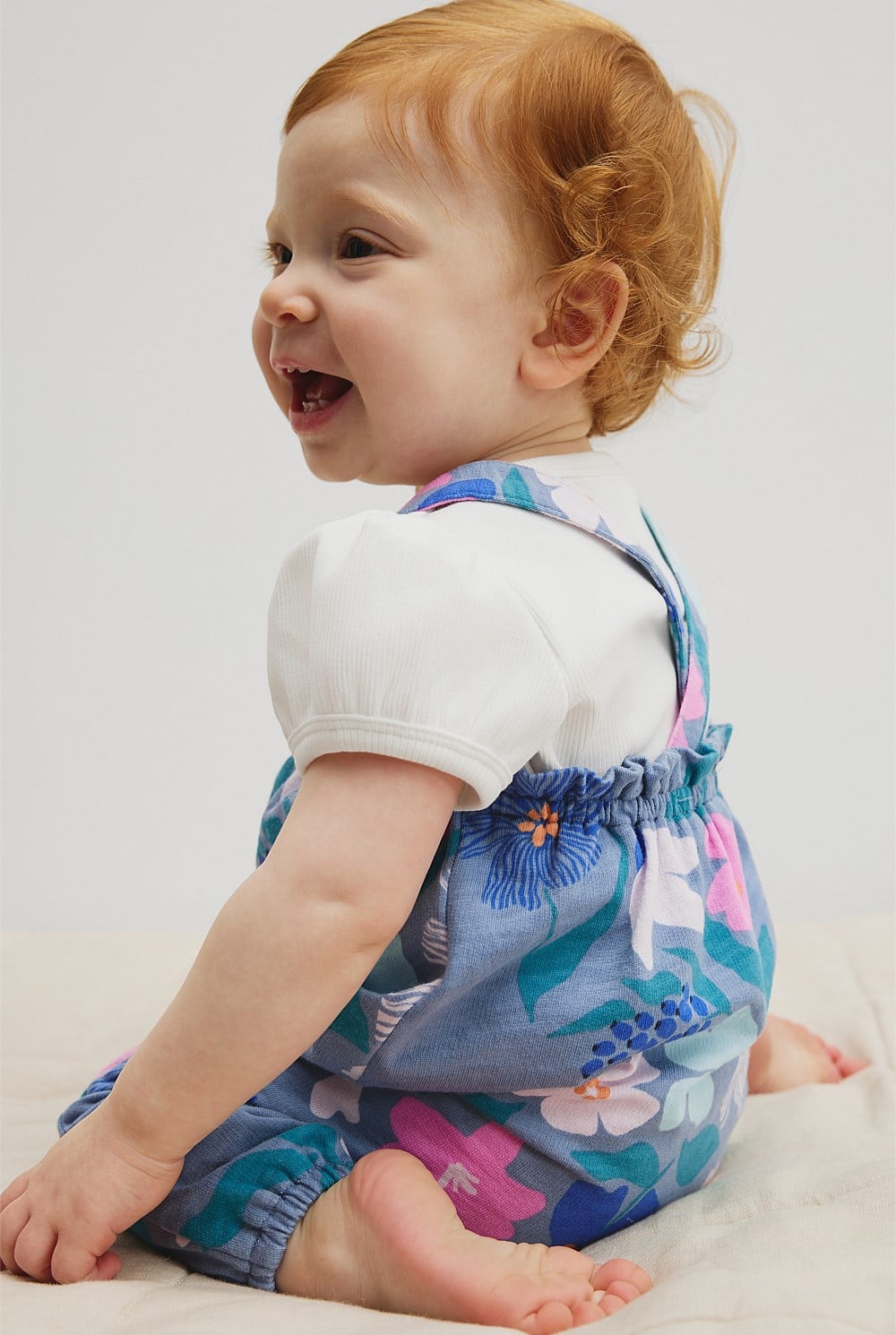 Organically Grown Cotton Short Sleeve Print Overall Set