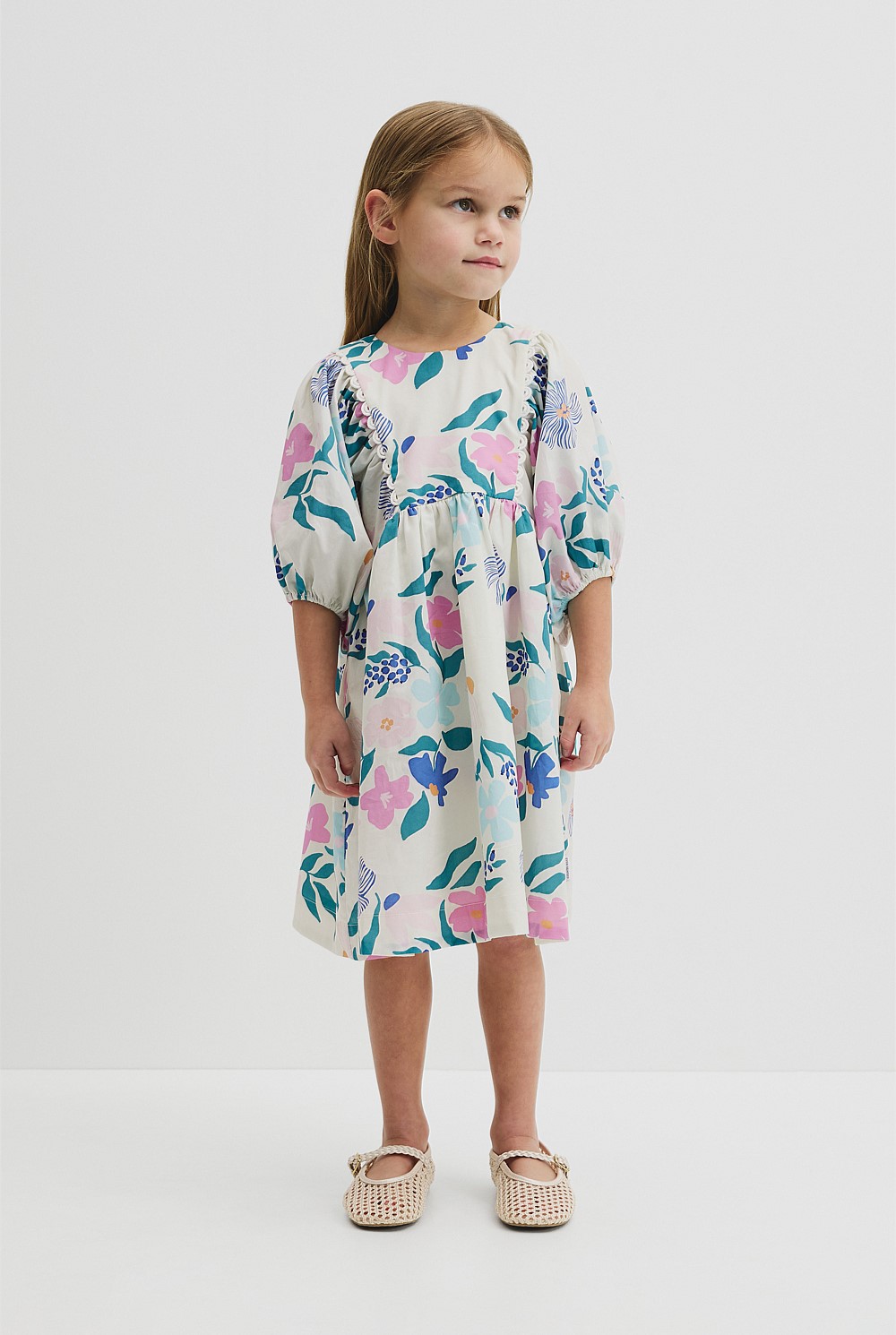 Short Puff Sleeve Print Dress