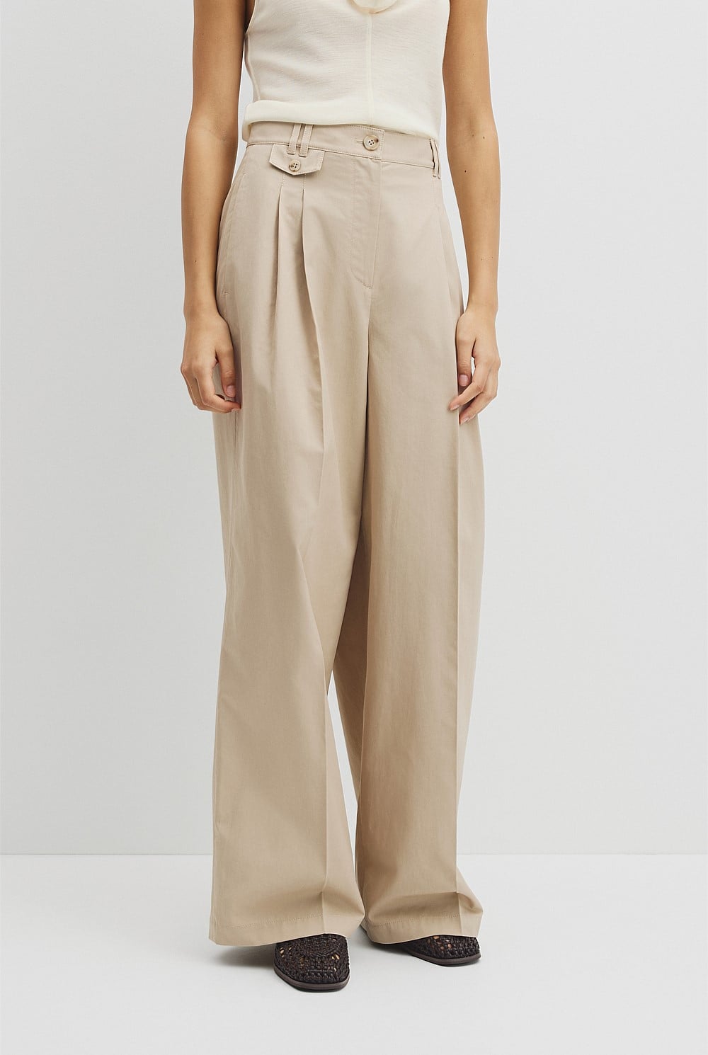 Cotton Blend Pleat Front Pant