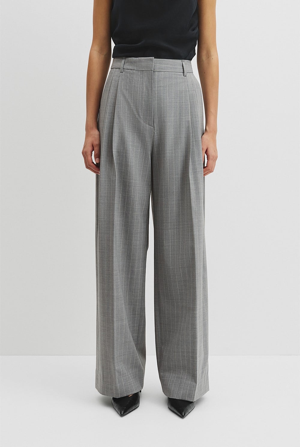 Wool Blend Tailored Pinstripe Pant