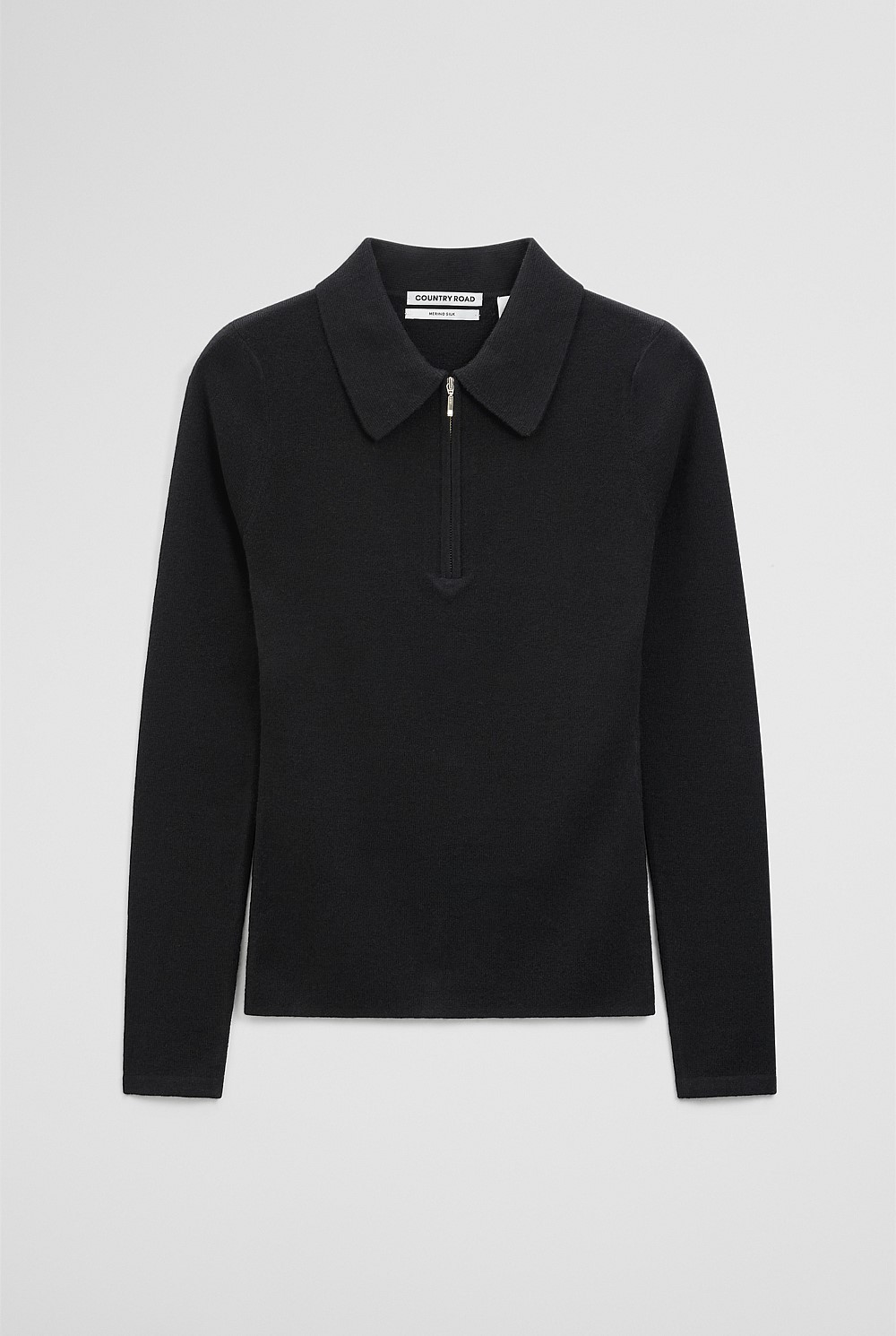 Merino Wool Silk Blend Collared Knit