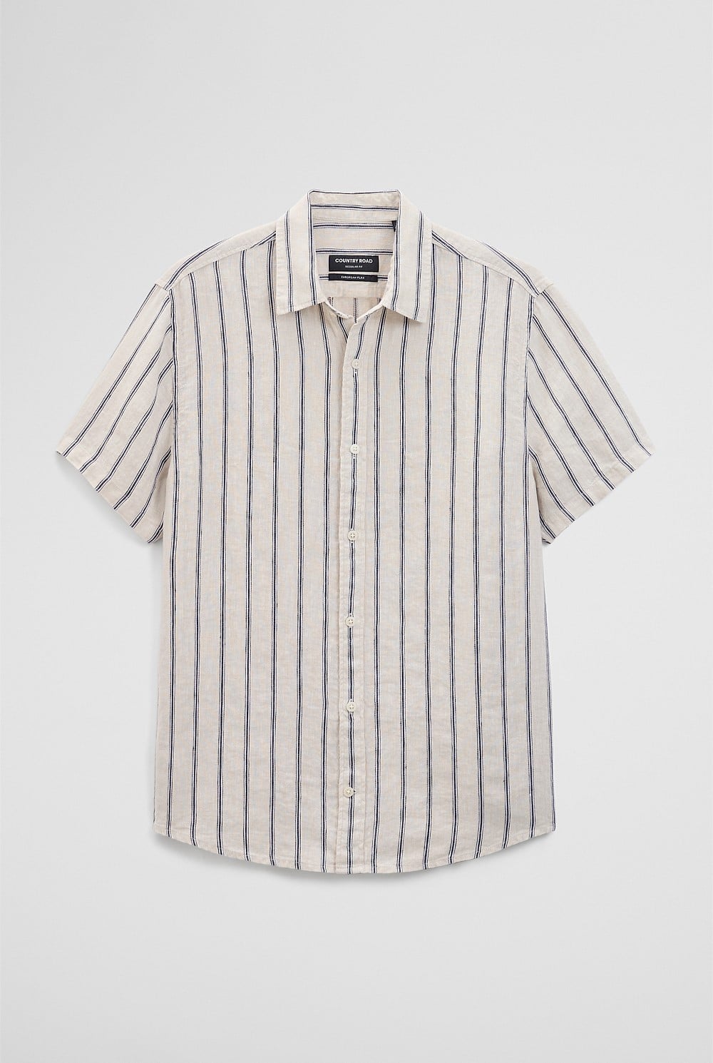 Short Sleeve Regular Fit Linen Stripe Shirt