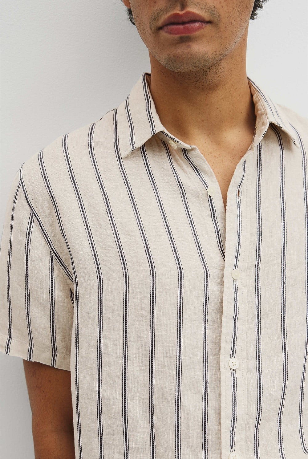 Short Sleeve Regular Fit Linen Stripe Shirt