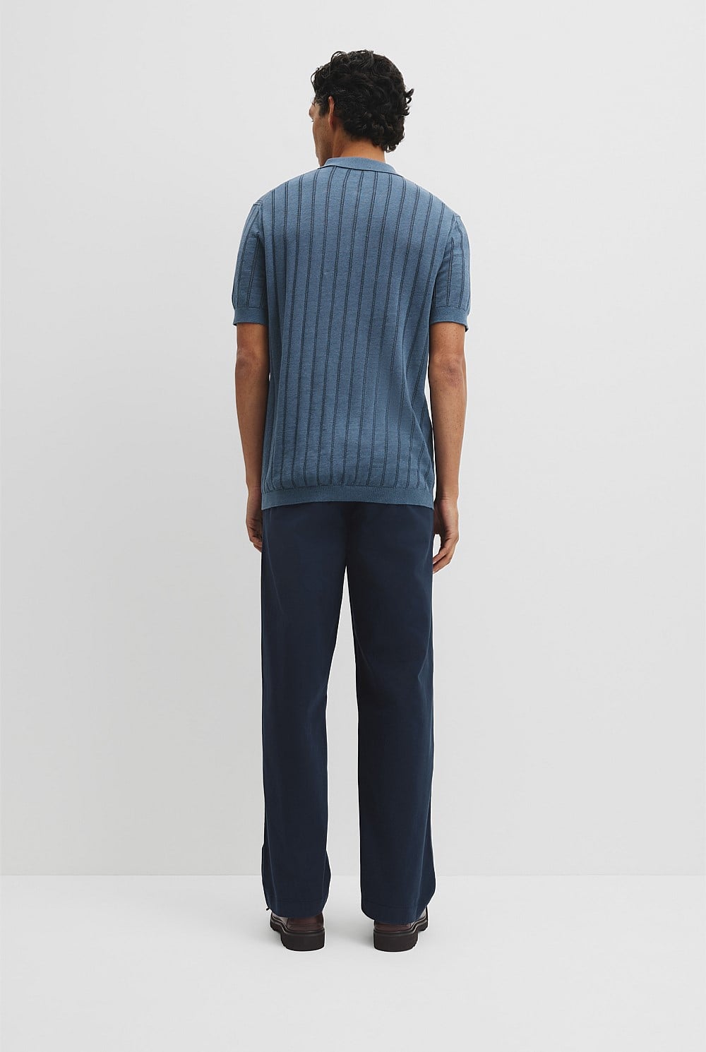 Linen Cotton Stripe Knit Polo