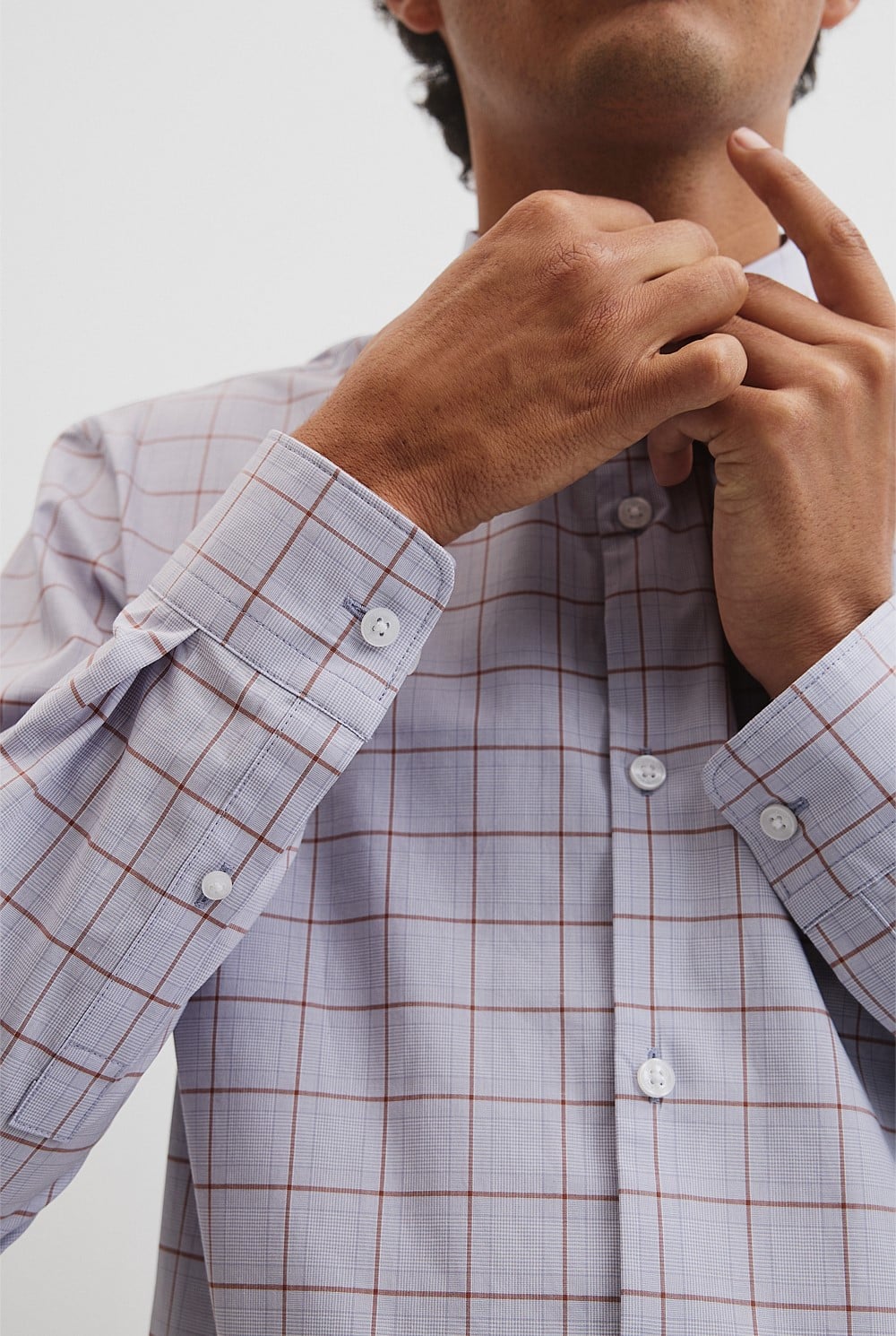 Long Sleeve Slim Curved Sleeve Check Shirt