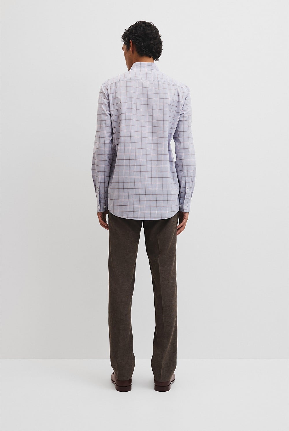 Long Sleeve Slim Curved Sleeve Check Shirt