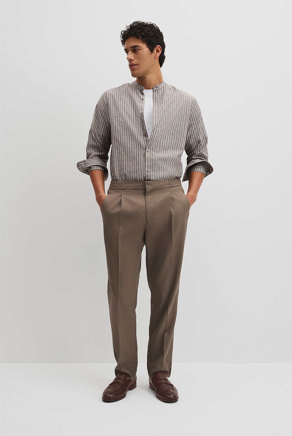 Regular Fit Cotton Linen Standard Collar Shirt