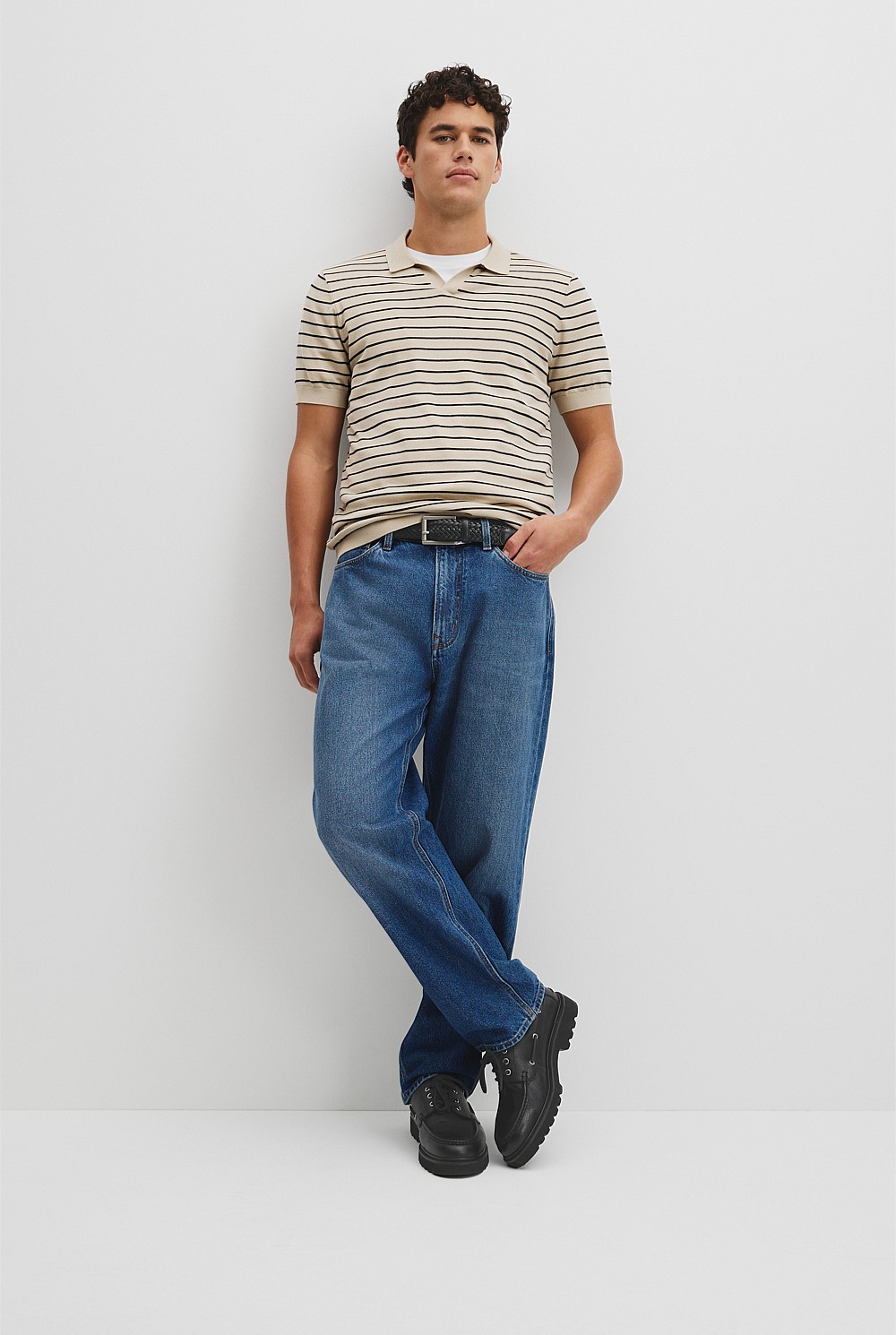 Australian Cotton Silk Stripe Knit Polo