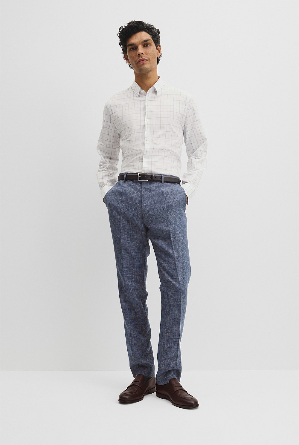 Long Sleeve Slim Cut and Sew Grid Shirt