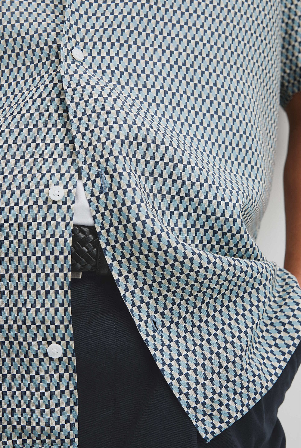Short Sleeve Tencel Linen Geometric Print Shirt