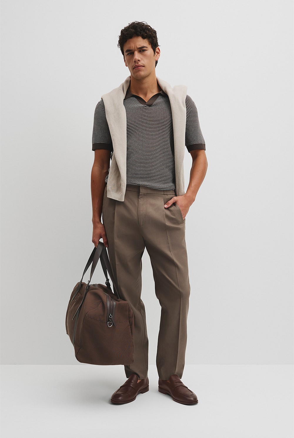 Australian Cotton Silk Blend Textured Stripe Polo
