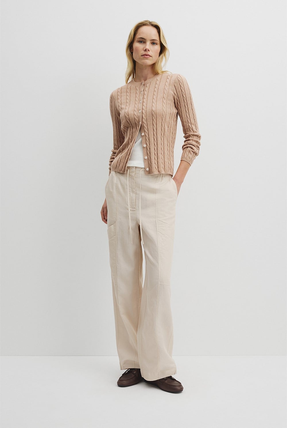 Organically Grown Cotton Blend Cable Knit Cardigan