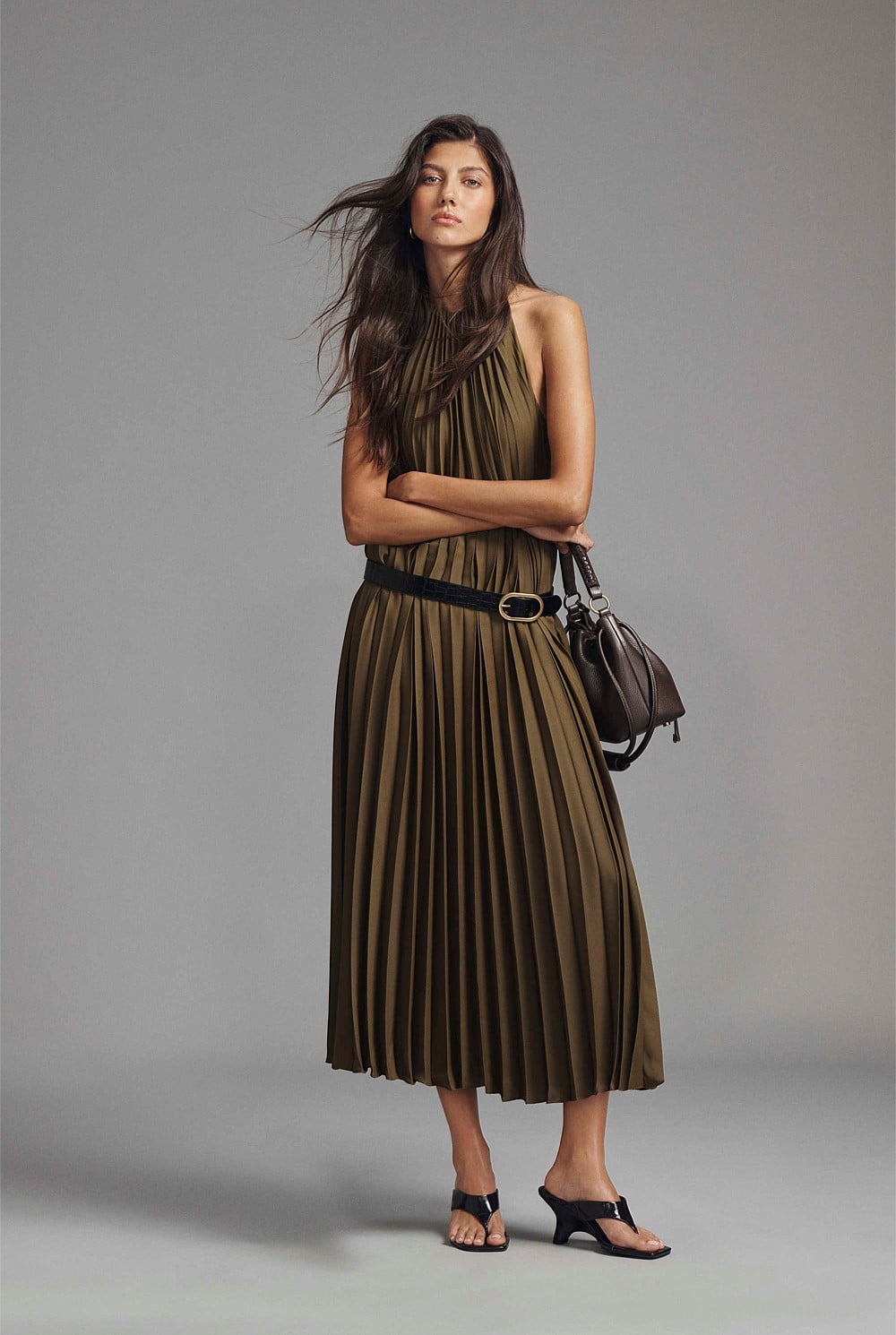 Pleat Midi Dress