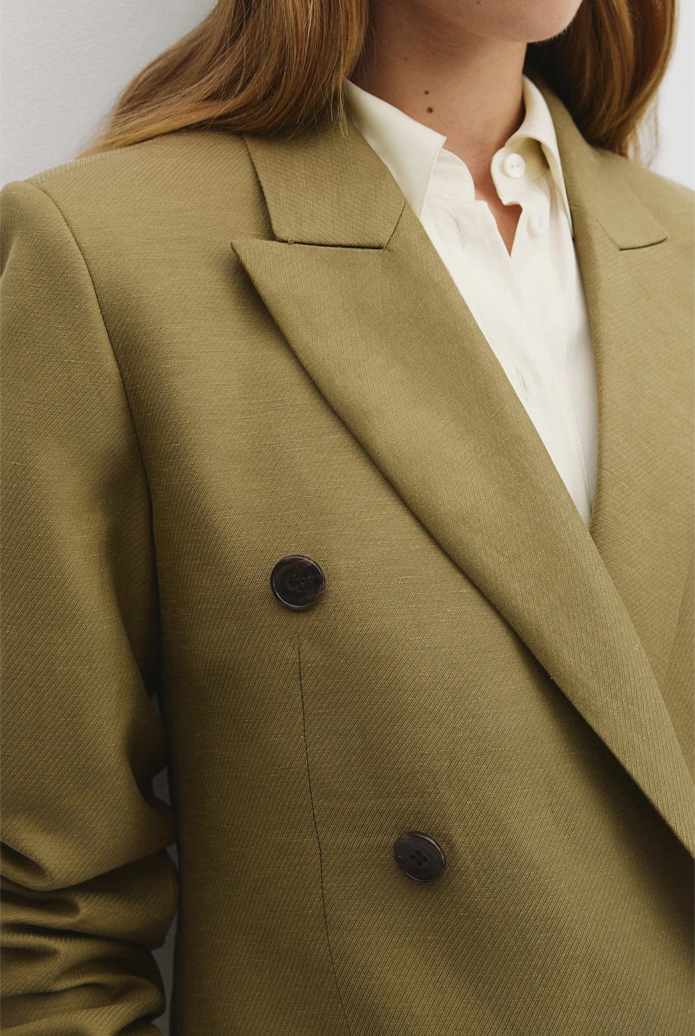 Linen Blend Double Breasted Blazer