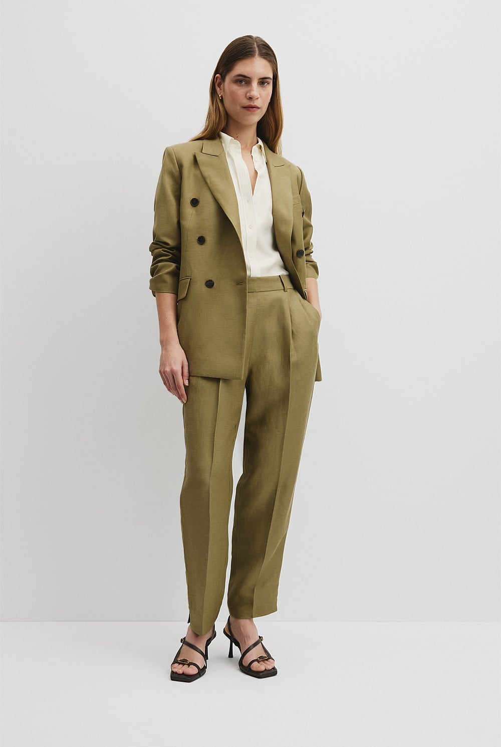 Linen Blend Double Breasted Blazer