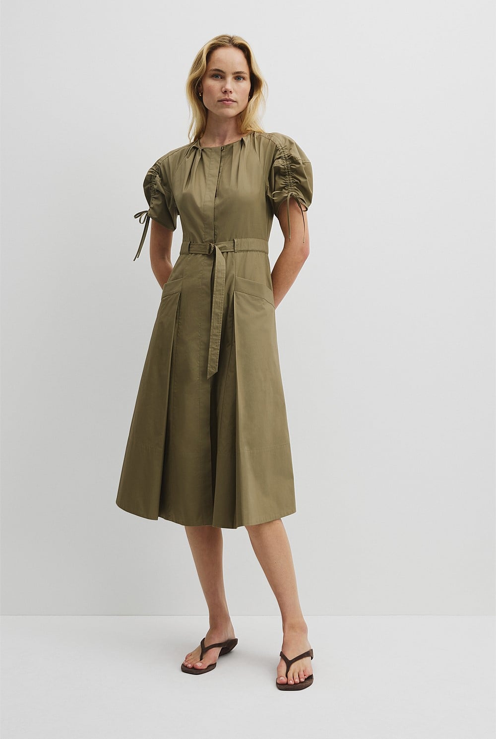 Gathered Sleeve Midi Dress