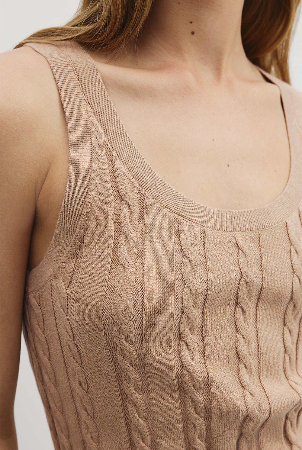 Organically Grown Cotton Blend Cable Knit Tank