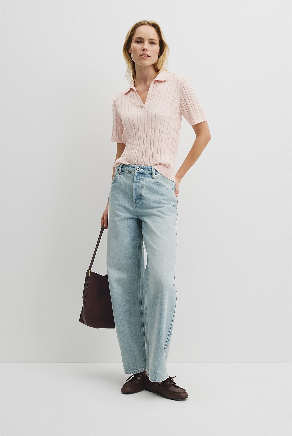 Organically Grown Cotton Blend Cable Polo Knit