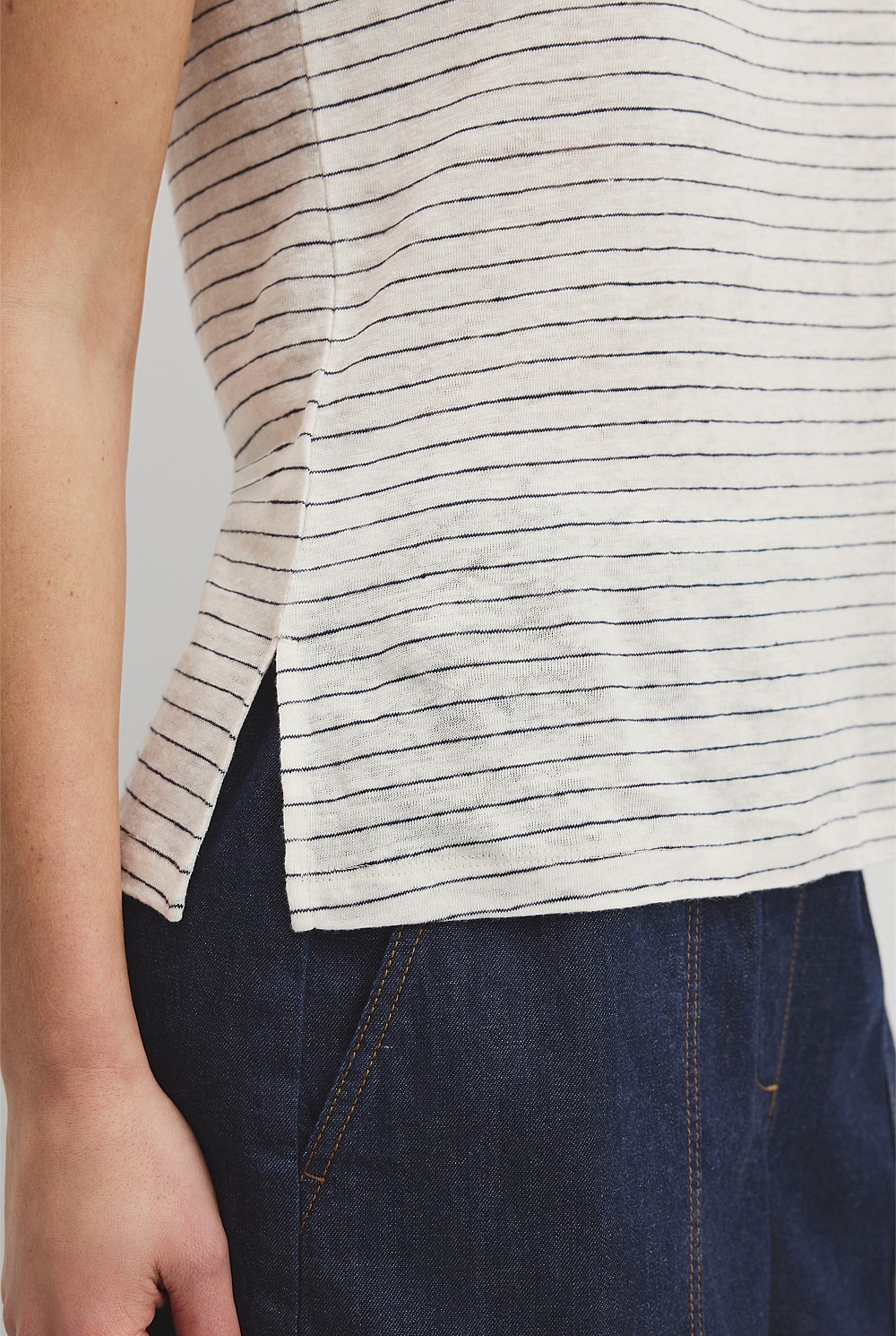 Stripe Linen Boat Neck Tank