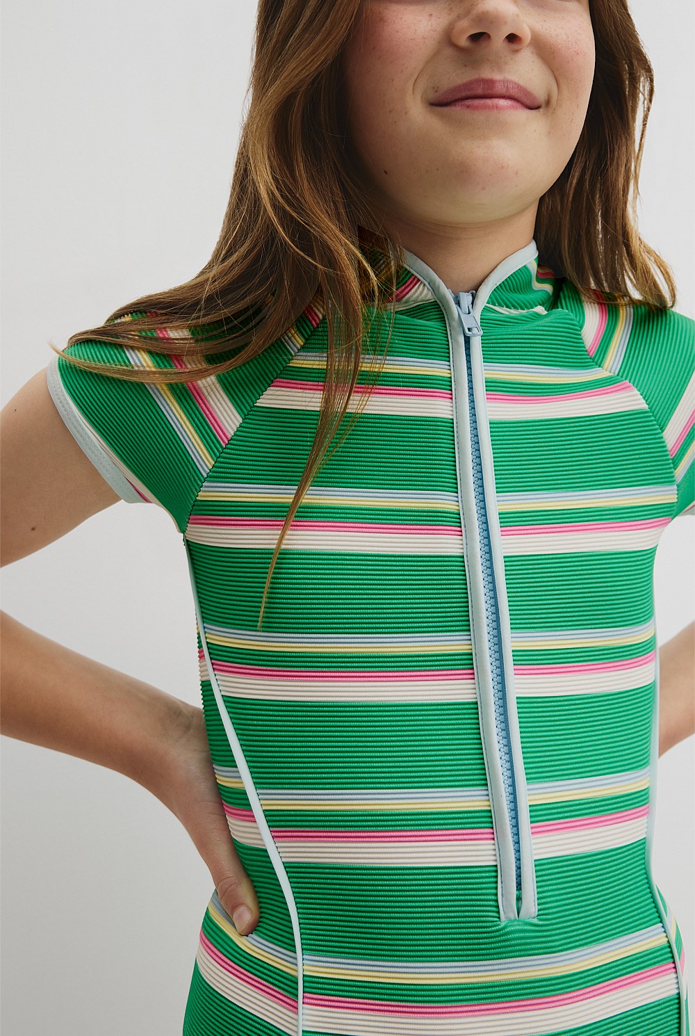 Teen Short Sleeve Stripe Swimsuit