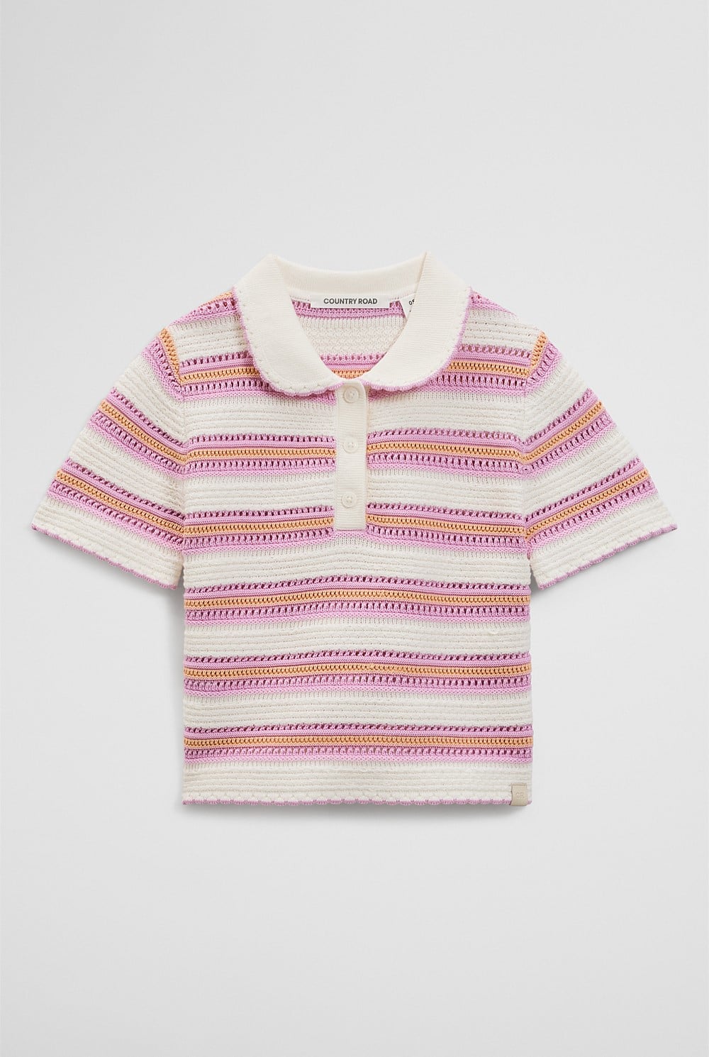 Australian Cotton Short Sleeve Collar Knit Top