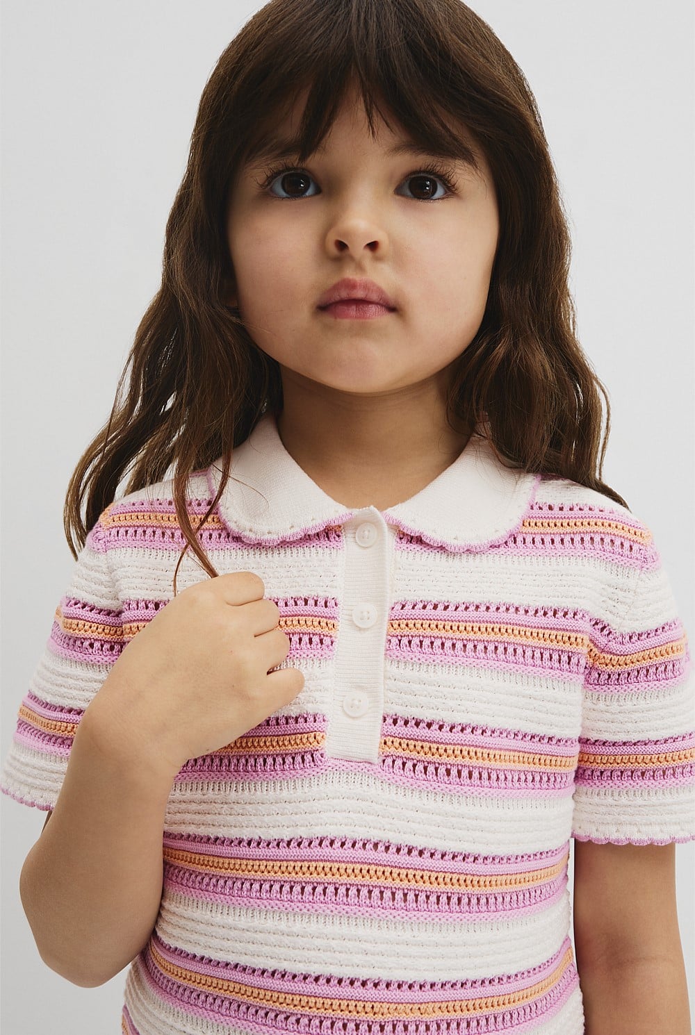 Australian Cotton Short Sleeve Collar Knit Top