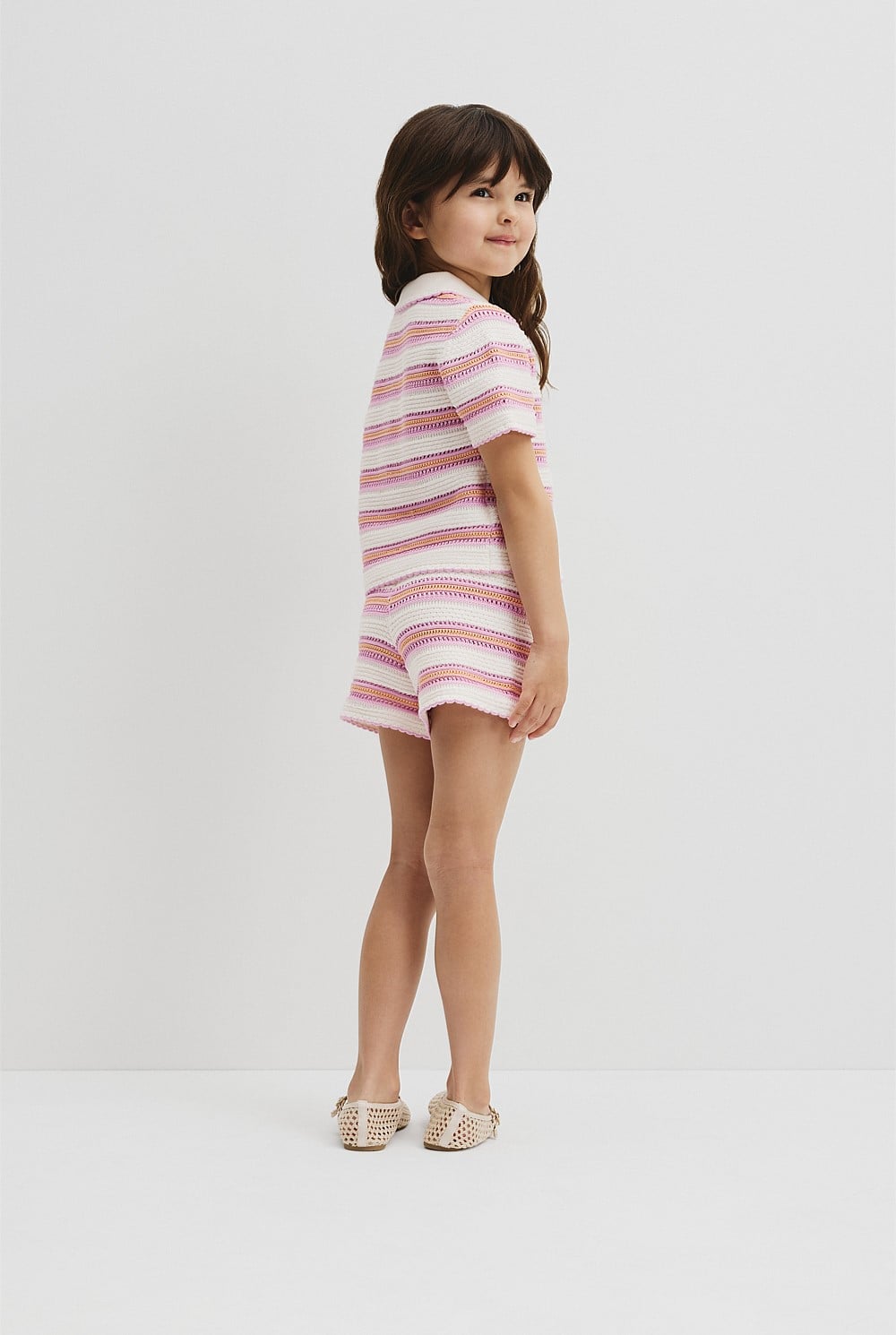 Australian Cotton Short Sleeve Collar Knit Top