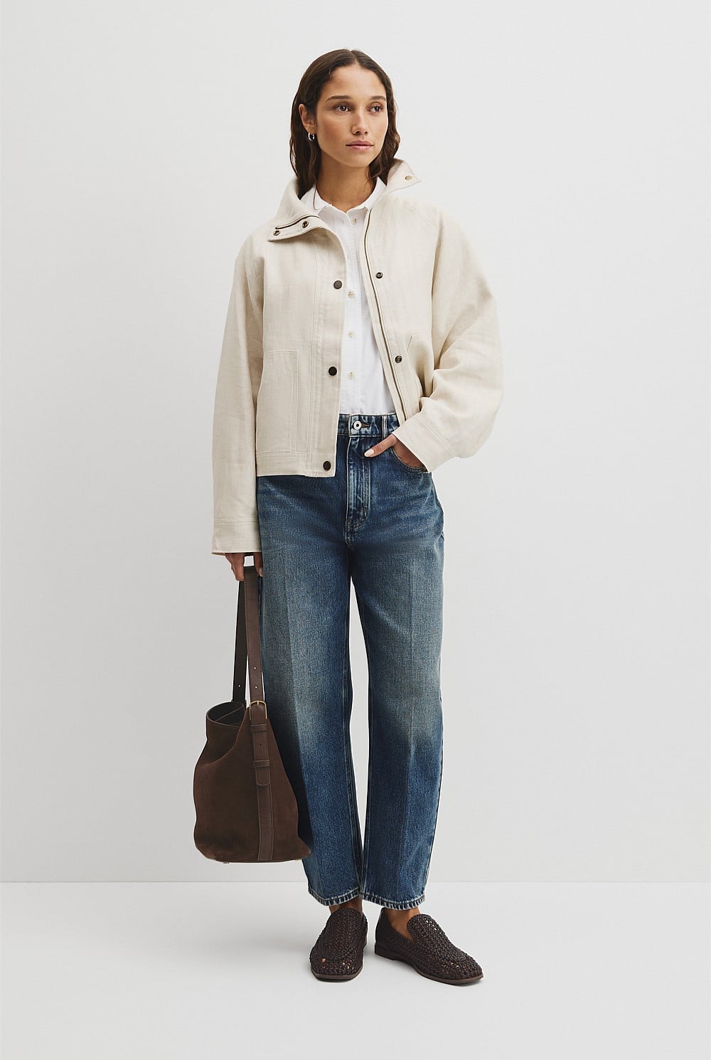 Linen Funnel Neck Jacket