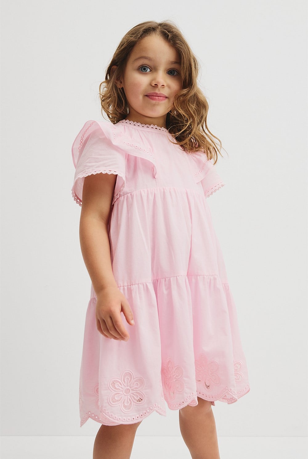 Short Sleeve Tier Cutwork Dress